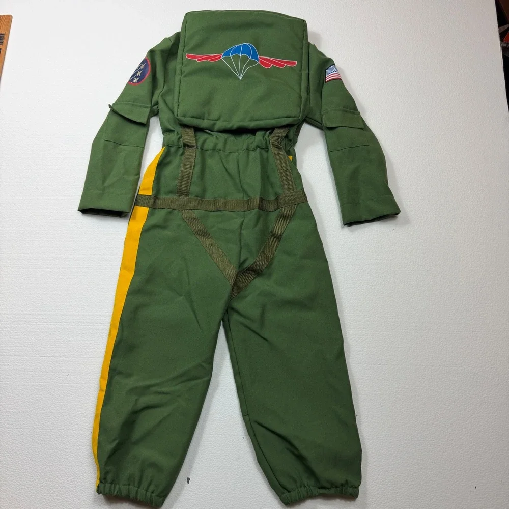 Authentic Kids Pilot Flight Suit Costume Green Aerial Division Boys Small 5/6